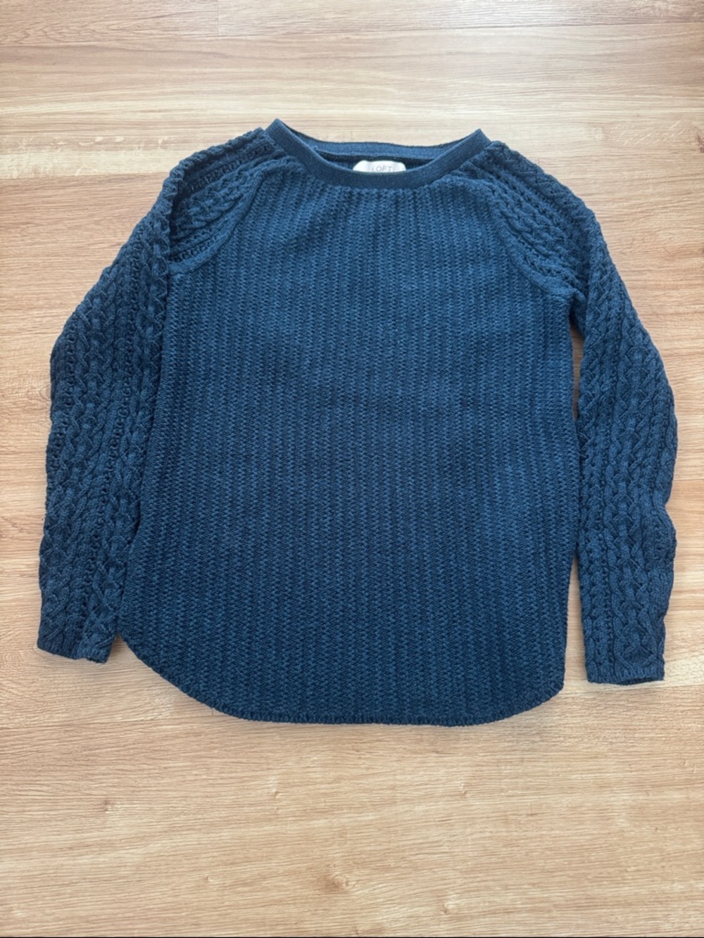 LOFT Navy Cable Crewneck Sweater